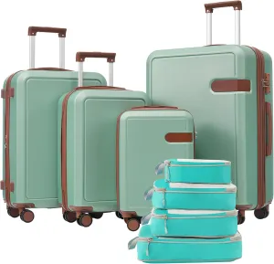 Lightweight 4 Piece Luggage Set with Compression Packing Cubes, Expandable Spinner Wheels, Travel, Light Green