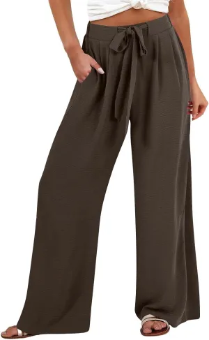 Linen Pants for Women 2025 Dressy High Waisted Wide Leg Palazzo Pants Summer Casual Loose Flowy Trousers with Pocket