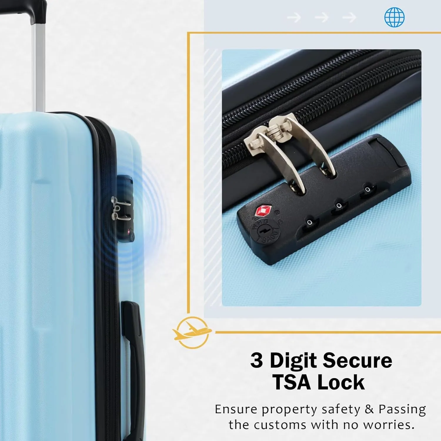 Luggage Set 4 Piece for Family Long Vacation, Expandable PC ABS Aqua Blue Suitcase with TSA Lock Spinner Wheels Lightweight Travel Bag (Aqua Blue, 20" 28")