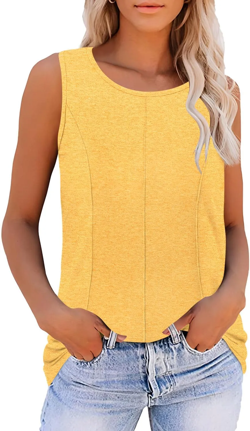 Magritta Womens 2025 Trendy Summer Tank Tops Casual Round Neck Sleeveless Shirts Pleated Work Blouse for Women Dressy