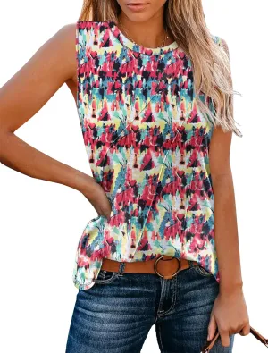 Magritta Womens 2025 Trendy Summer Tank Tops Casual Round Neck Sleeveless Shirts Pleated Work Blouse for Women Dressy