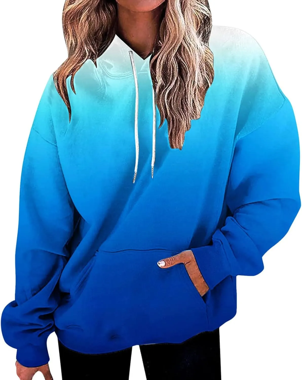 Masbird Hoodies for Women Gradient Print Oversized Sweatshirt Drawstring Pullover with Pocket Trendy Sweater Tops Blouses