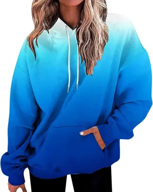 Masbird Hoodies for Women Gradient Print Oversized Sweatshirt Drawstring Pullover with Pocket Trendy Sweater Tops Blouses
