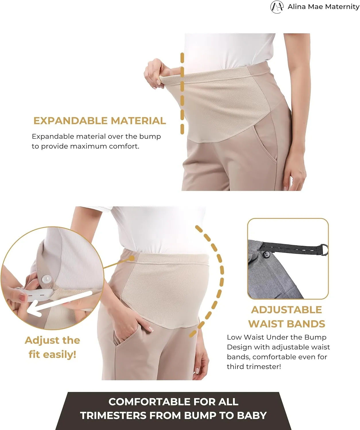 Maternity Pants Work Over The Belly with Pockets, Womens Pregnancy Dress Pants Office Clothes Trousers Stretch Summer