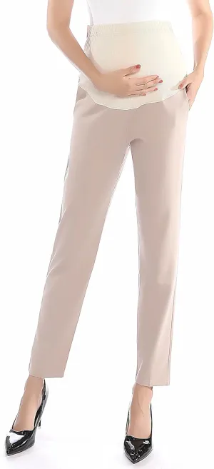 Maternity Pants Work Over The Belly with Pockets, Womens Pregnancy Dress Pants Office Clothes Trousers Stretch Summer