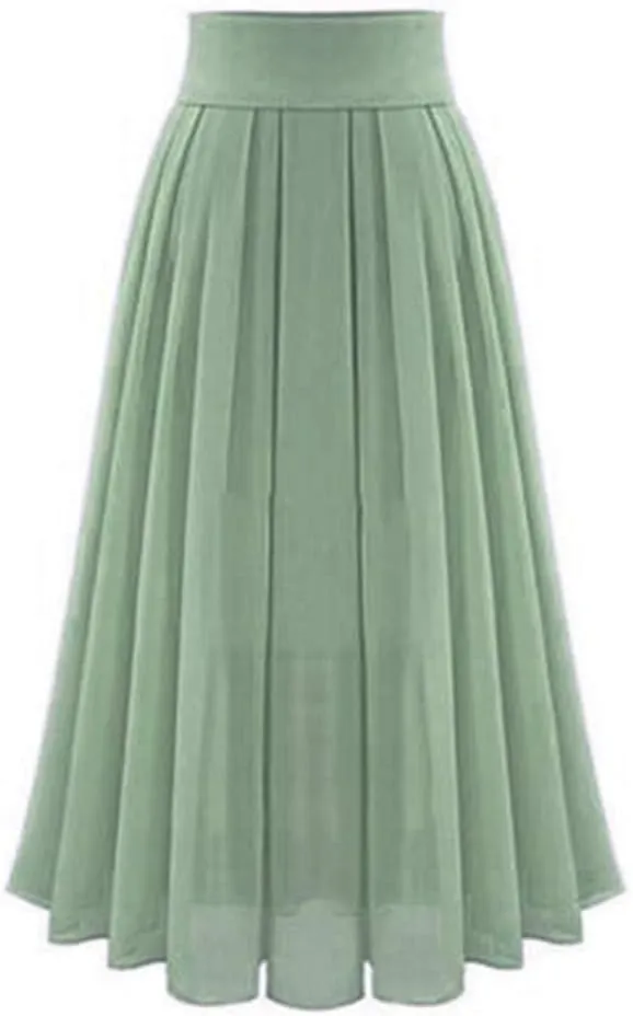 Maxi Skirts for Women Elastic High Waist Pleated Chiffon Skirt Solid Color A-Line Flared Swing Ruffle Skirts
