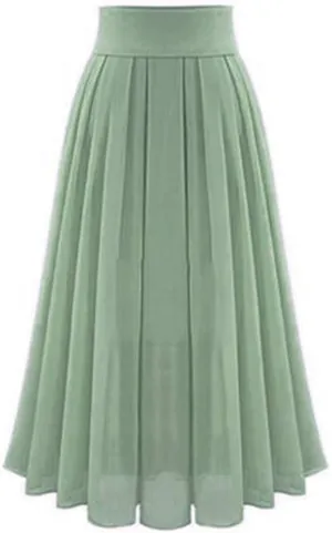 Maxi Skirts for Women Elastic High Waist Pleated Chiffon Skirt Solid Color A-Line Flared Swing Ruffle Skirts