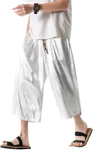 Men Causal Baggy Pants Chinese Style Draped Harem Mens Traditional Wide Leg Male Calf-Length s2 XL