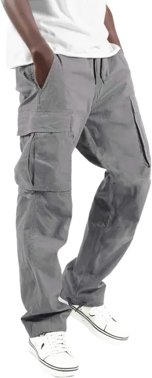 Men's Cargo Pants Slim Fit Drawstring Joggers Hiking Trousers with Multi Pockets Twill Chino Pants Sports Overalls