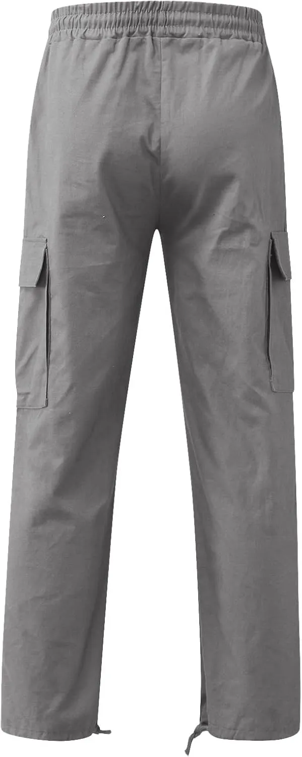Men's Cargo Pants Slim Fit Drawstring Joggers Hiking Trousers with Multi Pockets Twill Chino Pants Sports Overalls