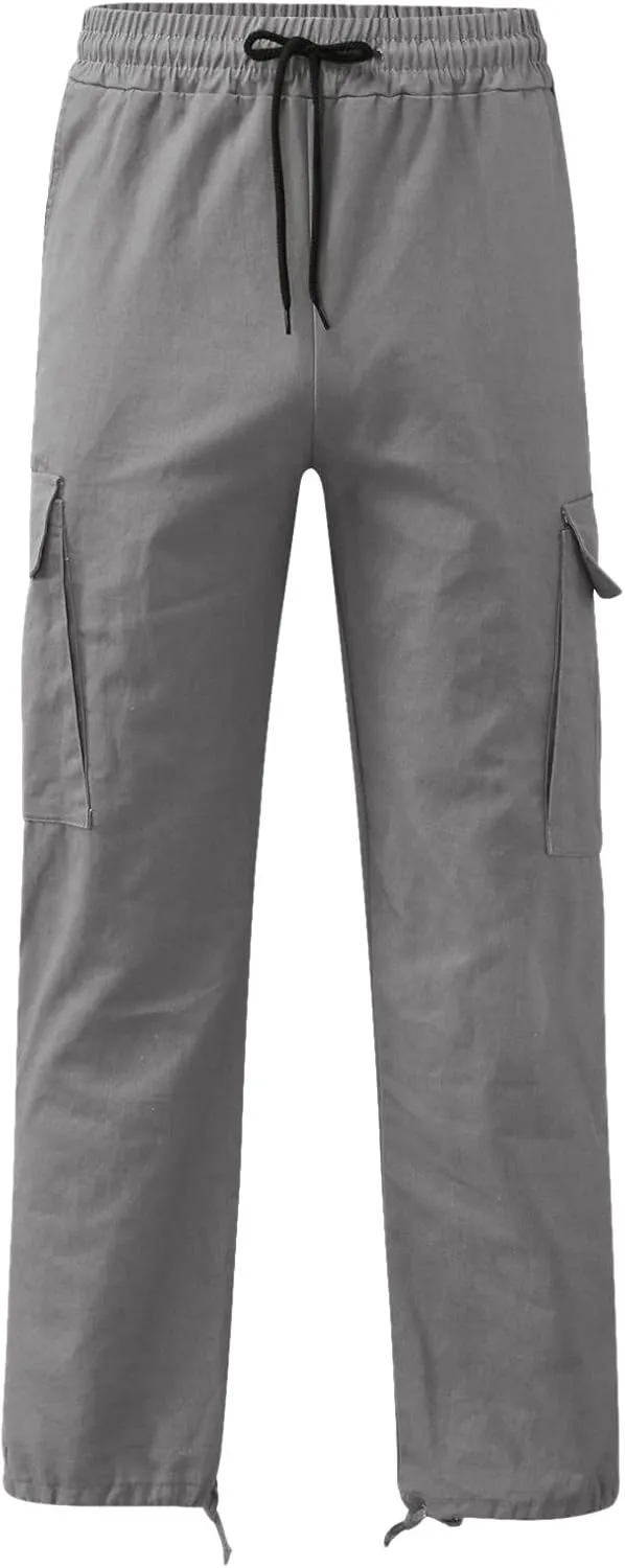 Men's Cargo Pants Slim Fit Drawstring Joggers Hiking Trousers with Multi Pockets Twill Chino Pants Sports Overalls