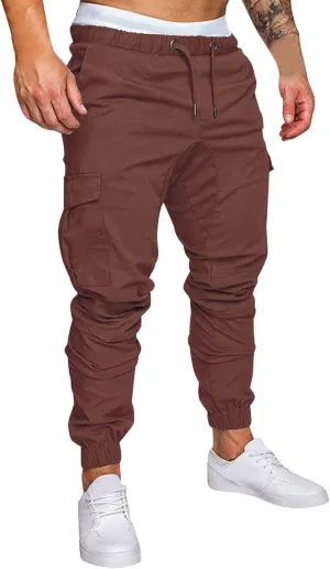 Men's Casual Solid Color Sweatpants Multi Pockets Pants Hiking Athletic Trousers Outdoor Wearing Pants with Pockets