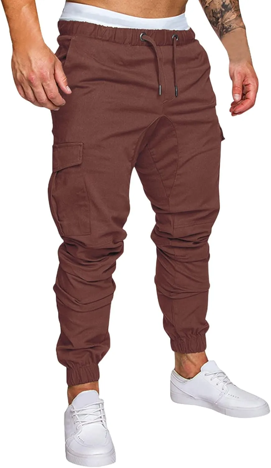 Men's Casual Solid Color Sweatpants Multi Pockets Pants Hiking Athletic Trousers Outdoor Wearing Pants with Pockets