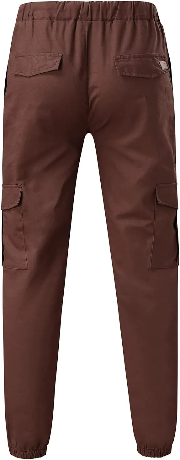 Men's Casual Solid Color Sweatpants Multi Pockets Pants Hiking Athletic Trousers Outdoor Wearing Pants with Pockets