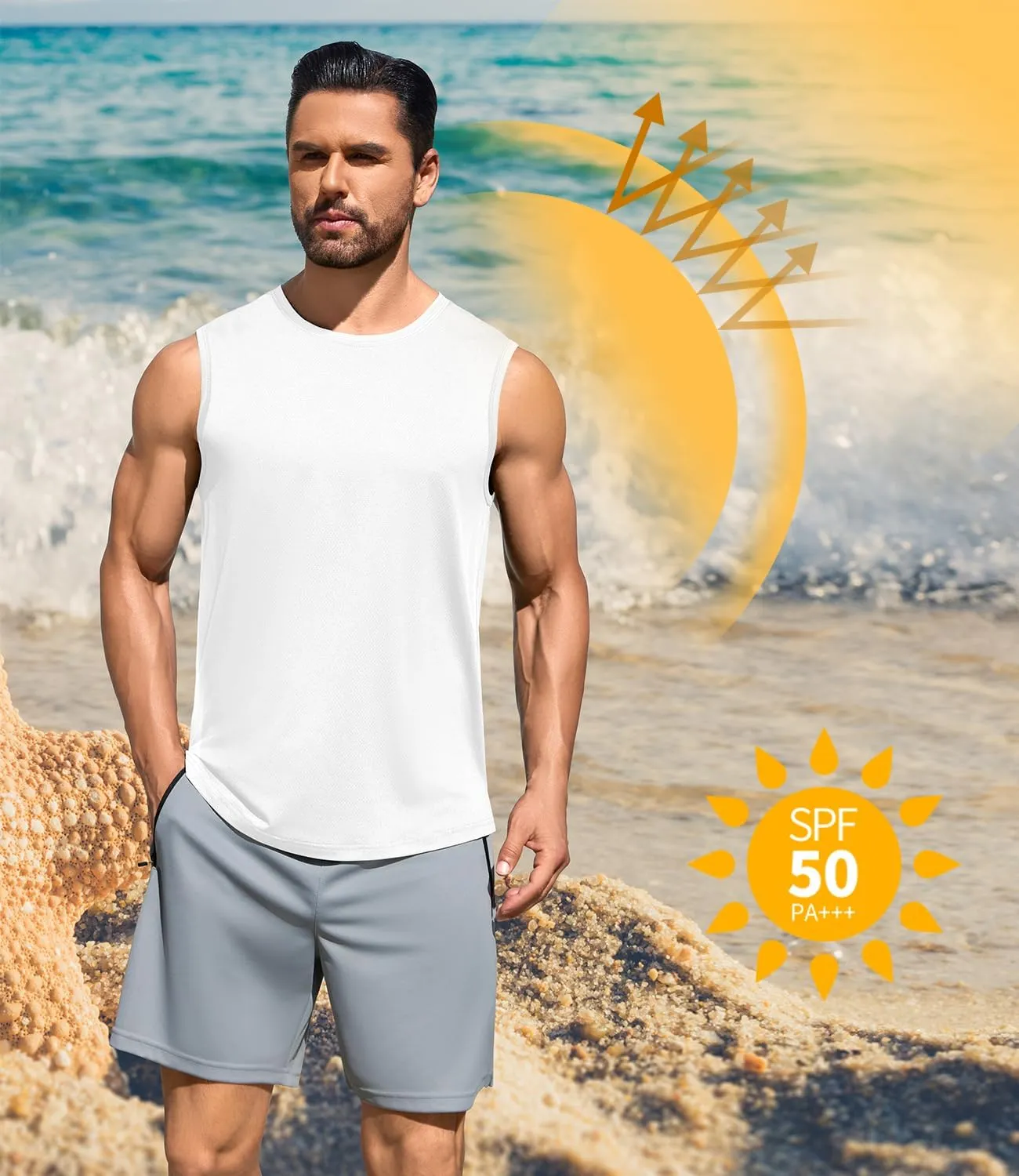 Men's Gym Tank Top Quick Dry 3 Pack Sleeveless Muscle Shirts Sun Protection UPF50  Running Workout Tank Tops