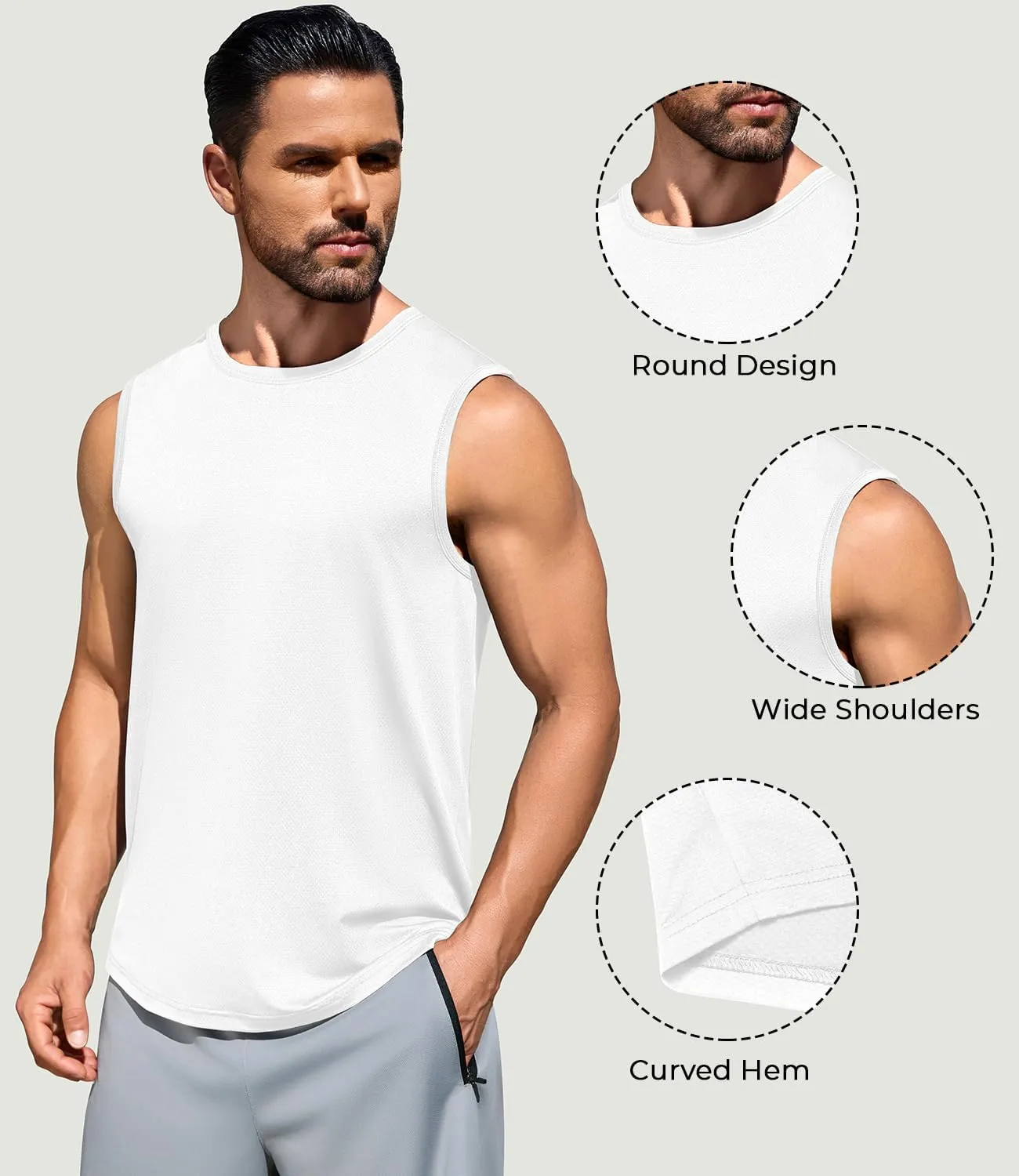 Men's Gym Tank Top Quick Dry 3 Pack Sleeveless Muscle Shirts Sun Protection UPF50  Running Workout Tank Tops