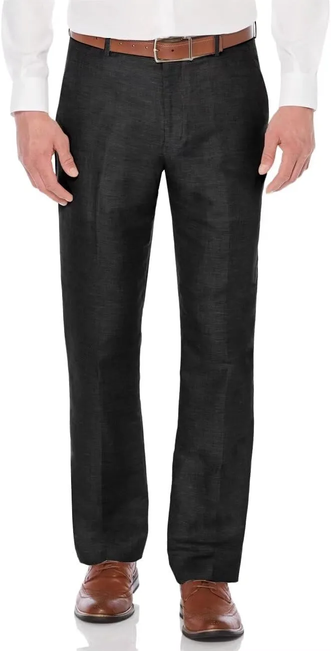 Men's Linen Suit Pants Lightweight Casual Dress Pants for Beach Wedding Summer Trousers with Pockets