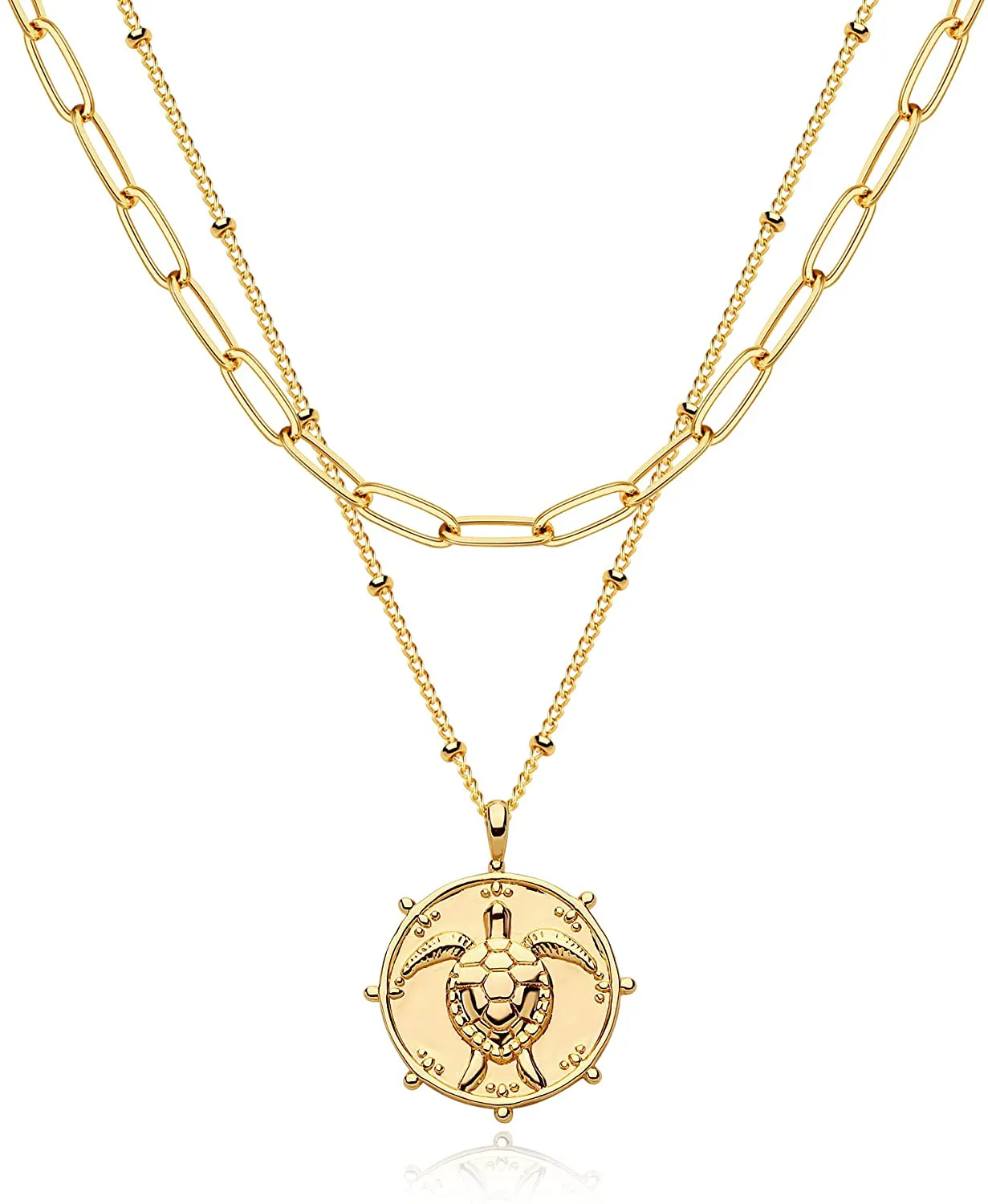 MEVECCO Layered Heart Necklace Pendant Handmade 18K Gold Plated Dainty Gold Choker Arrow Bar Layering Long Necklace for Women