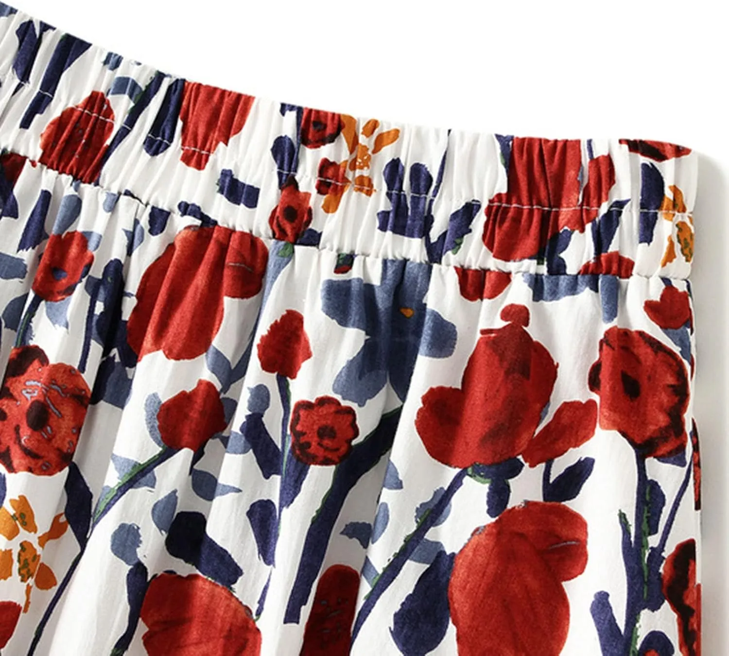 Midi Skirts for Women Floral Printed Midi Skirt High Waisted A Line Skirt Elastic Waist Skirt Pleated Skirts Midi