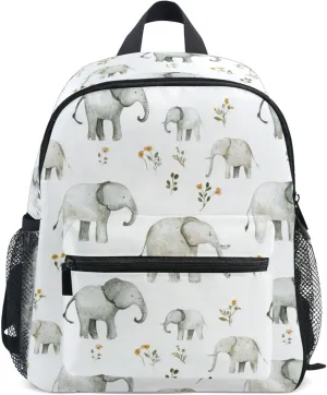 Mini Kids Backpack Boy's Girl's Waterproof Diaper Bag Backpack with Chest Strap Aesthetic Elephant White