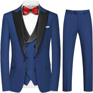 MOGU Mens Tuxedo Suit Set 3 Piece Slim Fit Prom Dinner Blazer Vest Pants Suit Set