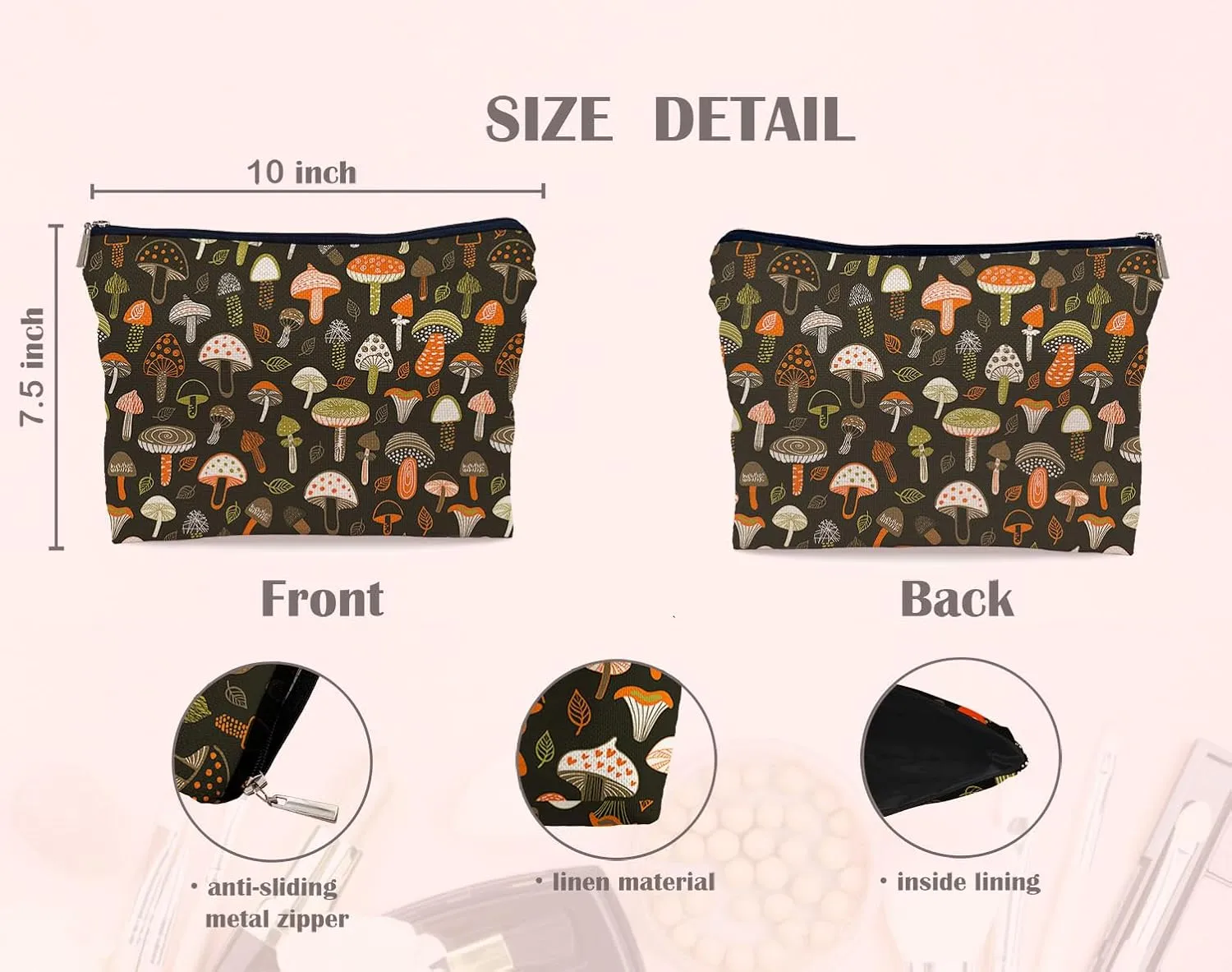Mushroom Aesthetic Makeup Bag Cosmetic Bags for Women, Mushroom Gifts for Women, Gifts for Mushroom Lovers, Mushroom Art Small Makeup Cosmetic Bag for Purse
