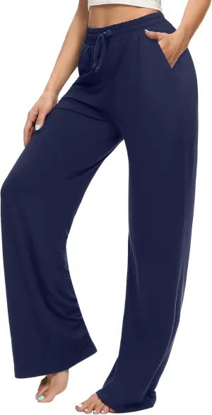 OLIKEME Womens Wide Leg Sweatpants High Waisted Drawstring Loose Lounge Pants Comfy Lightweight Workout Pants with Pockets