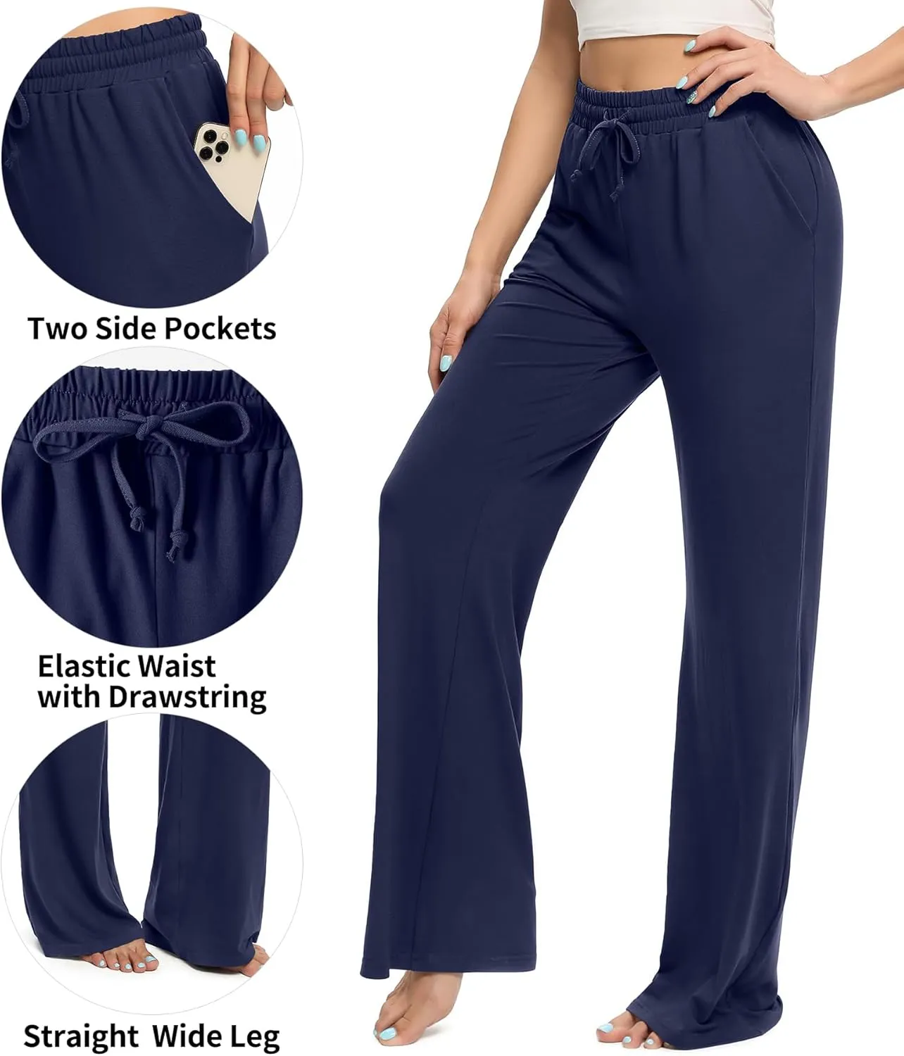 OLIKEME Womens Wide Leg Sweatpants High Waisted Drawstring Loose Lounge Pants Comfy Lightweight Workout Pants with Pockets