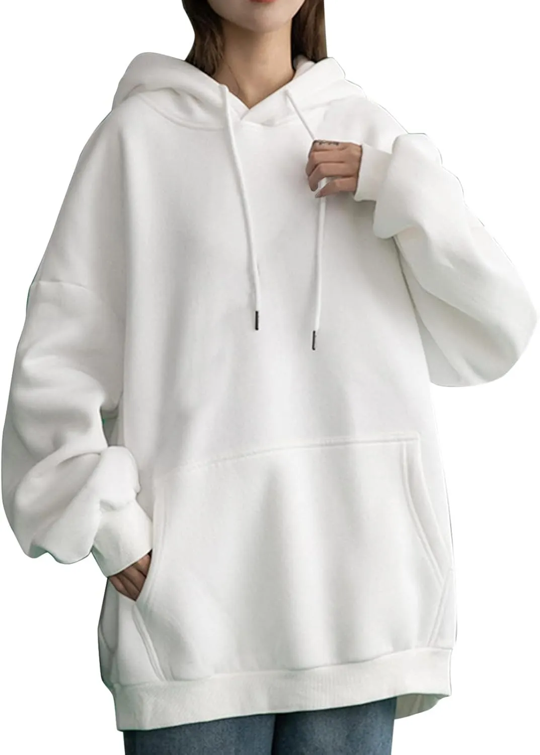 Oversized Hoodies for Teen Girls Y2k Hooded Sweatshirt Women Casual Plain Drop Shoulder Long Sleeve Hoodies Pullover Tops