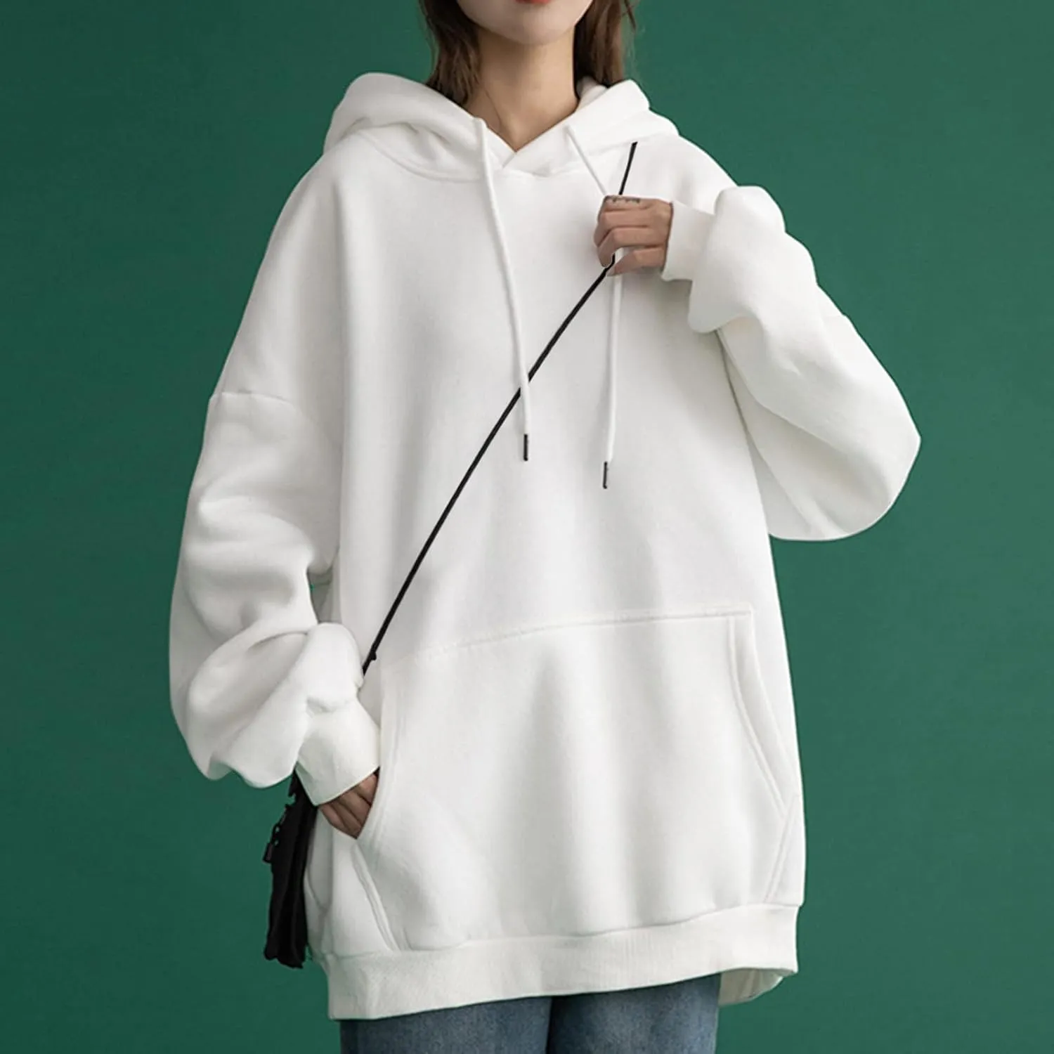 Oversized Hoodies for Teen Girls Y2k Hooded Sweatshirt Women Casual Plain Drop Shoulder Long Sleeve Hoodies Pullover Tops