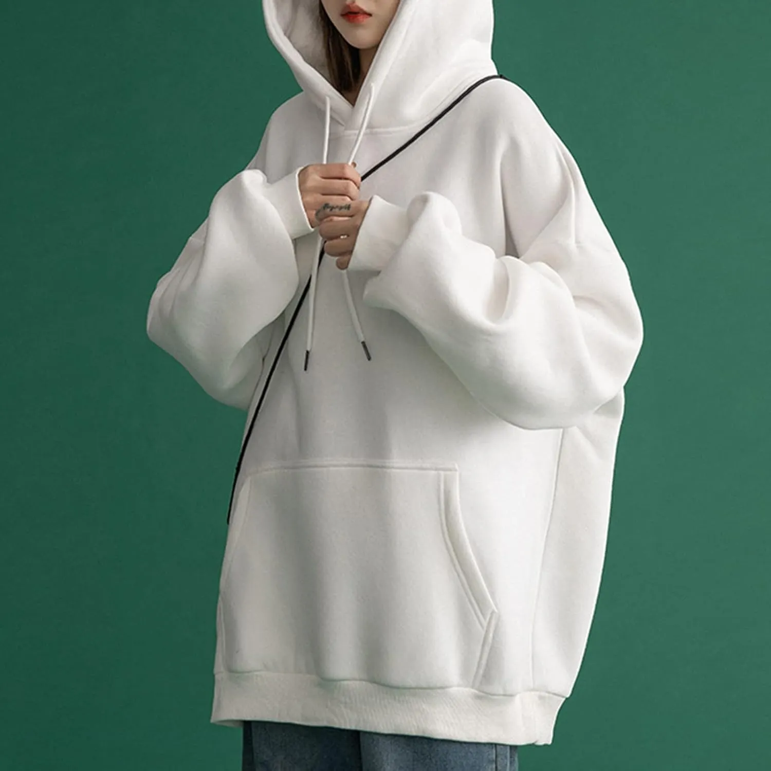 Oversized Hoodies for Teen Girls Y2k Hooded Sweatshirt Women Casual Plain Drop Shoulder Long Sleeve Hoodies Pullover Tops