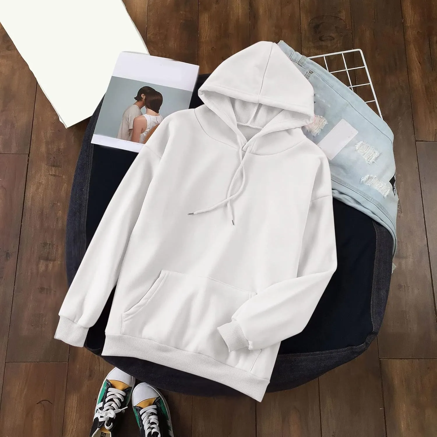 Oversized Hoodies for Teen Girls Y2k Hooded Sweatshirt Women Casual Plain Drop Shoulder Long Sleeve Hoodies Pullover Tops