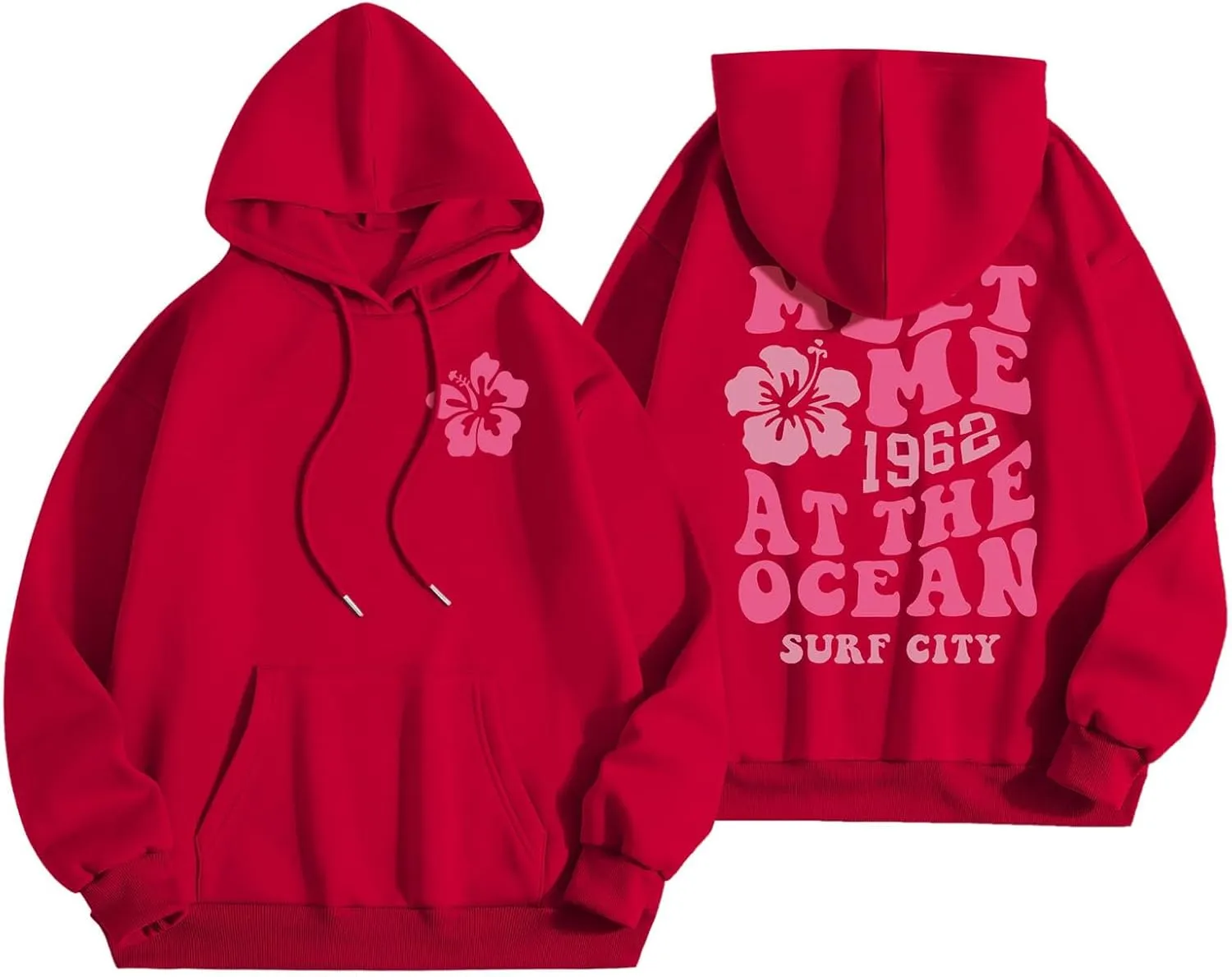 Oversized Hoodies For Women Long Sleeve Drawstring Letter Graphic Hoodies Palm Puff Fall Fashion Pullover Sweatshirt
