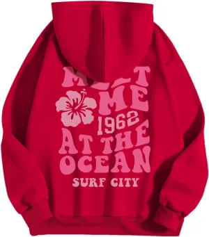 Oversized Hoodies For Women Long Sleeve Drawstring Letter Graphic Hoodies Palm Puff Fall Fashion Pullover Sweatshirt