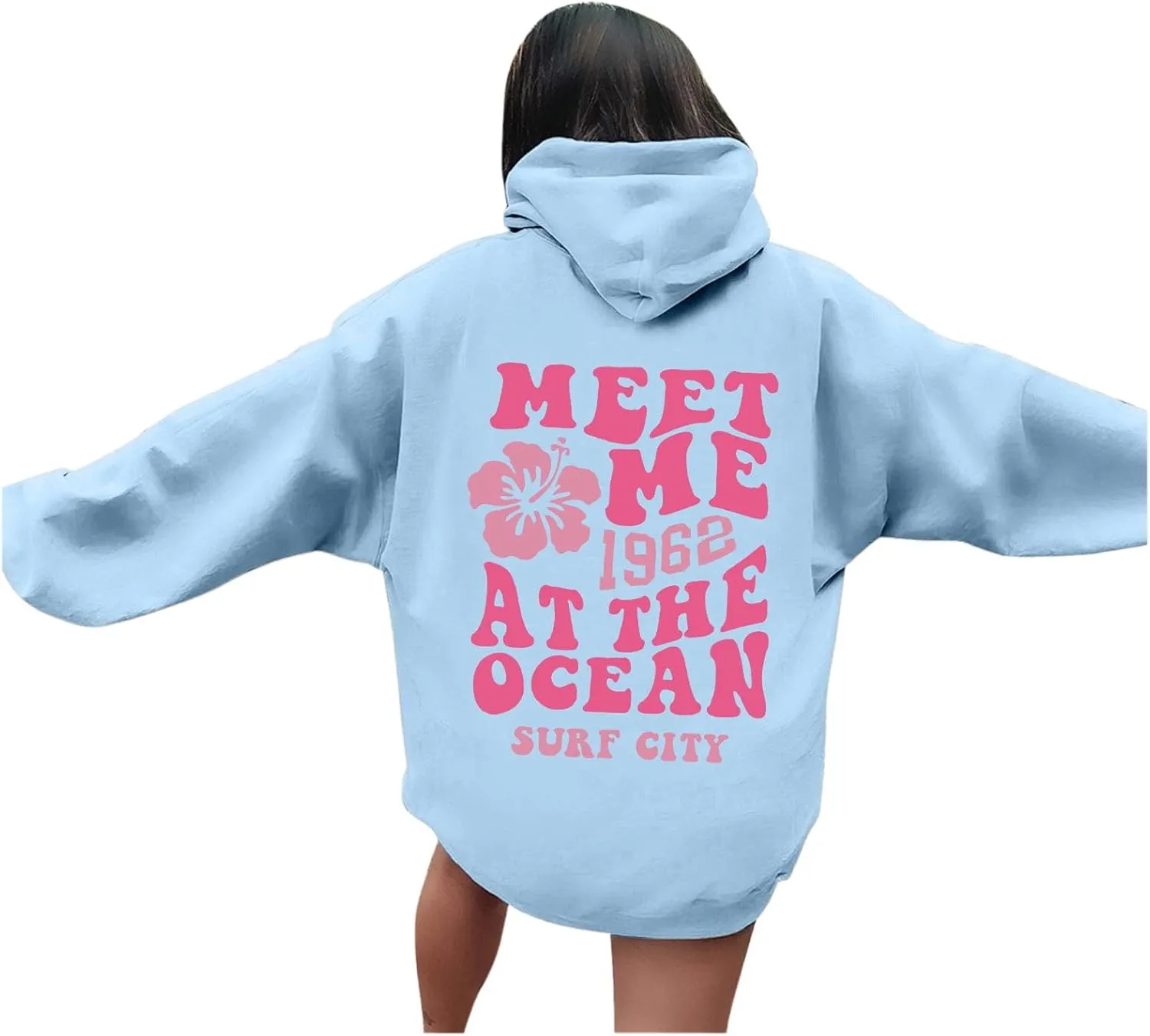 Oversized Hoodies For Women Long Sleeve Drawstring Letter Graphic Hoodies Palm Puff Fall Fashion Pullover Sweatshirt