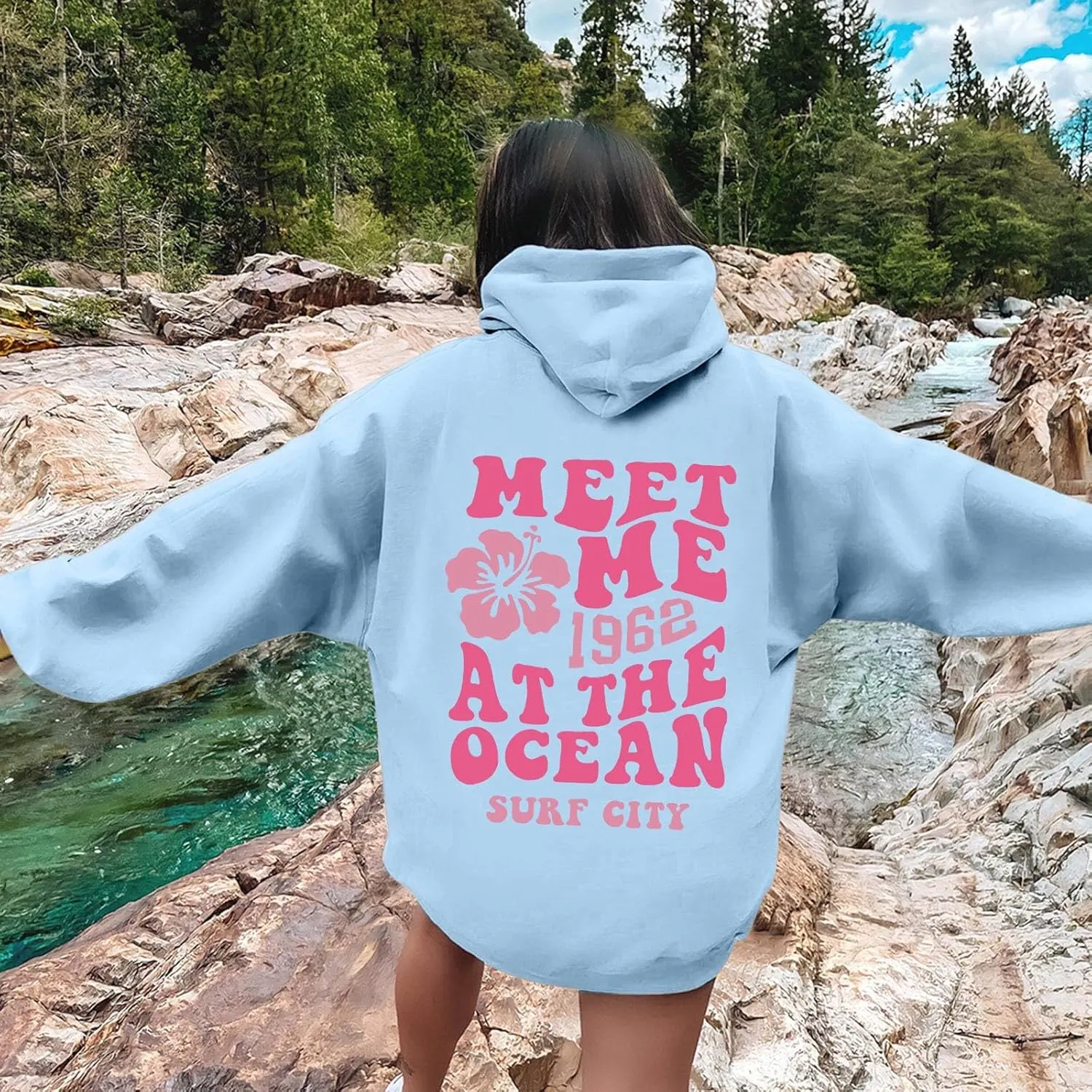Oversized Hoodies For Women Long Sleeve Drawstring Letter Graphic Hoodies Palm Puff Fall Fashion Pullover Sweatshirt