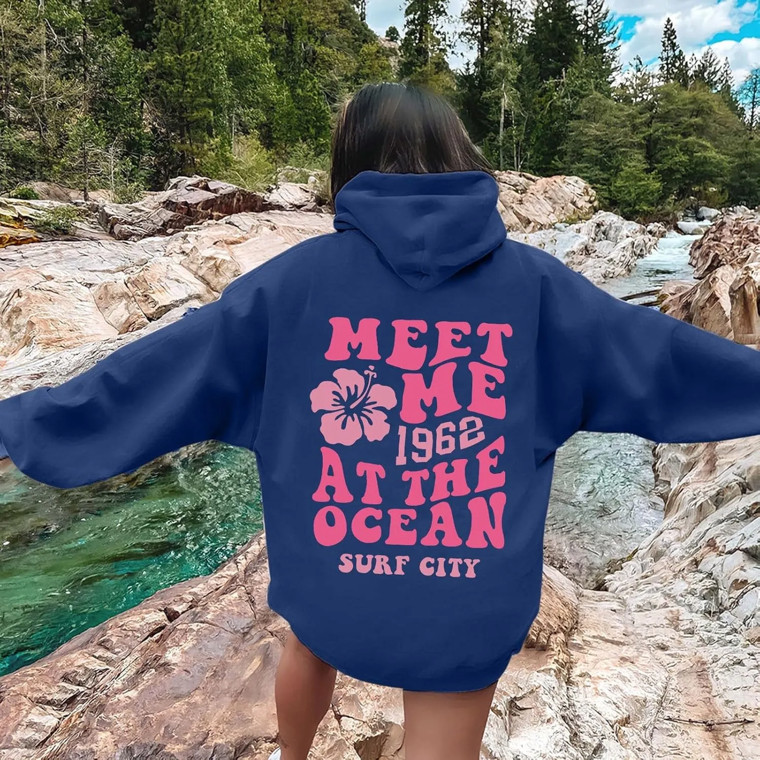 Oversized Hoodies For Women Long Sleeve Drawstring Letter Graphic Hoodies Palm Puff Fall Fashion Pullover Sweatshirt