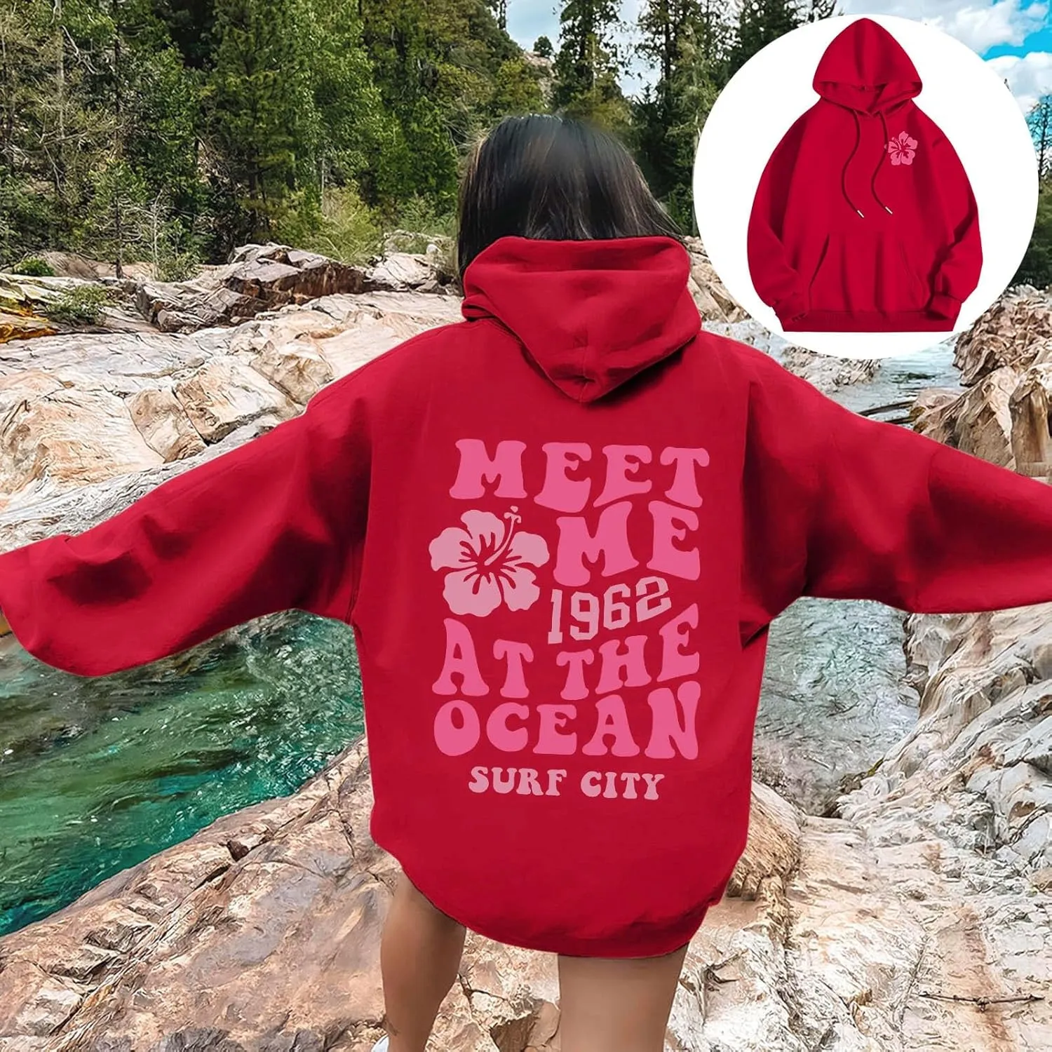 Oversized Hoodies For Women Long Sleeve Drawstring Letter Graphic Hoodies Palm Puff Fall Fashion Pullover Sweatshirt