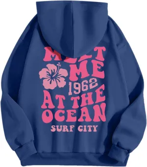Oversized Hoodies For Women Long Sleeve Drawstring Letter Graphic Hoodies Palm Puff Fall Fashion Pullover Sweatshirt