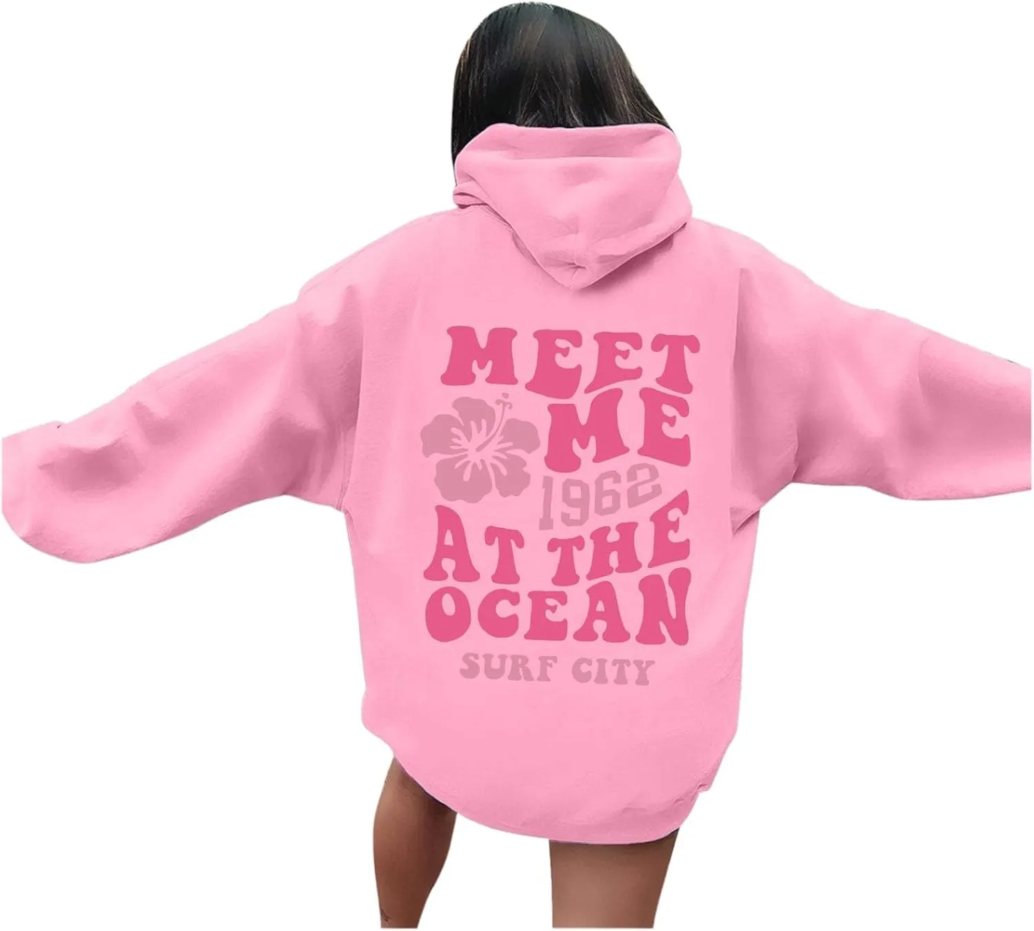 Oversized Hoodies For Women Long Sleeve Drawstring Letter Graphic Hoodies Palm Puff Fall Fashion Pullover Sweatshirt