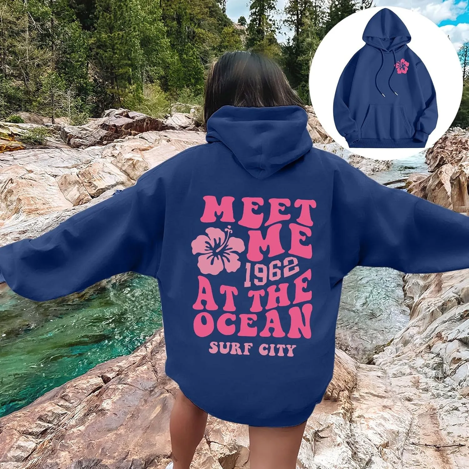 Oversized Hoodies For Women Long Sleeve Drawstring Letter Graphic Hoodies Palm Puff Fall Fashion Pullover Sweatshirt