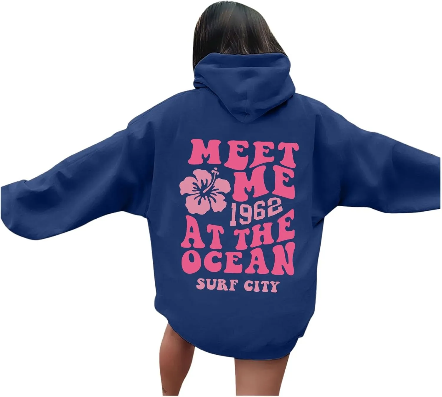 Oversized Hoodies For Women Long Sleeve Drawstring Letter Graphic Hoodies Palm Puff Fall Fashion Pullover Sweatshirt