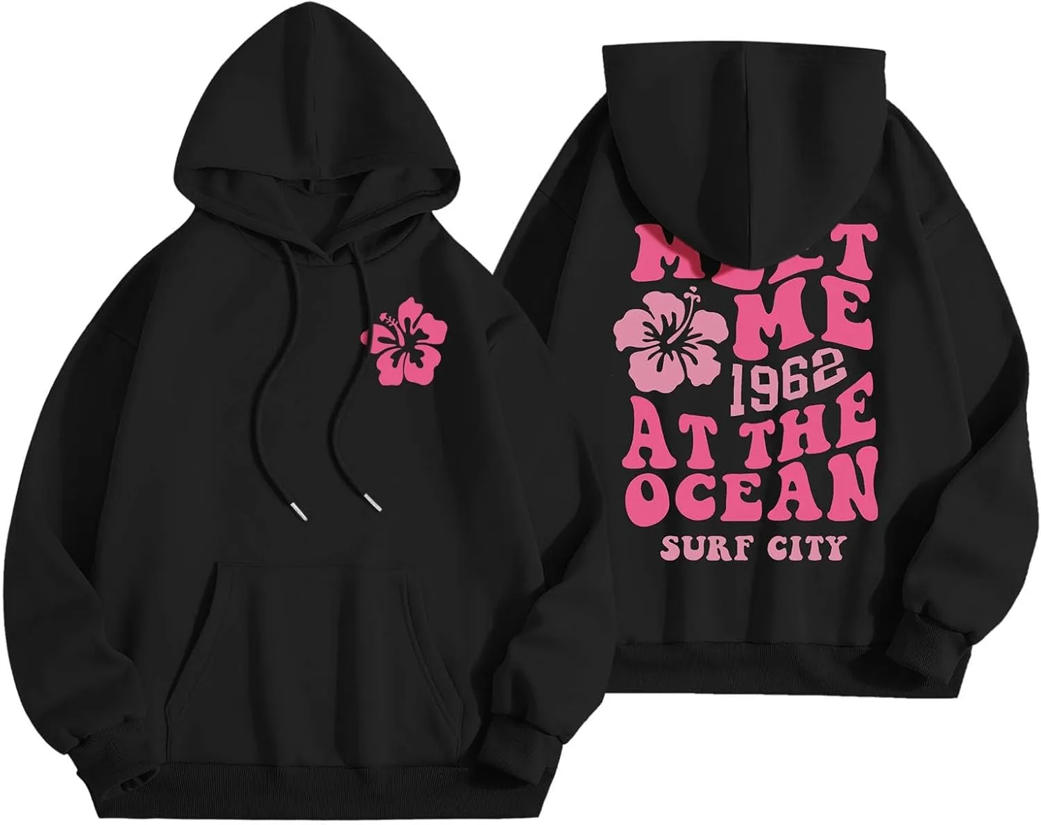 Oversized Hoodies For Women Long Sleeve Drawstring Letter Graphic Hoodies Palm Puff Fall Fashion Pullover Sweatshirt