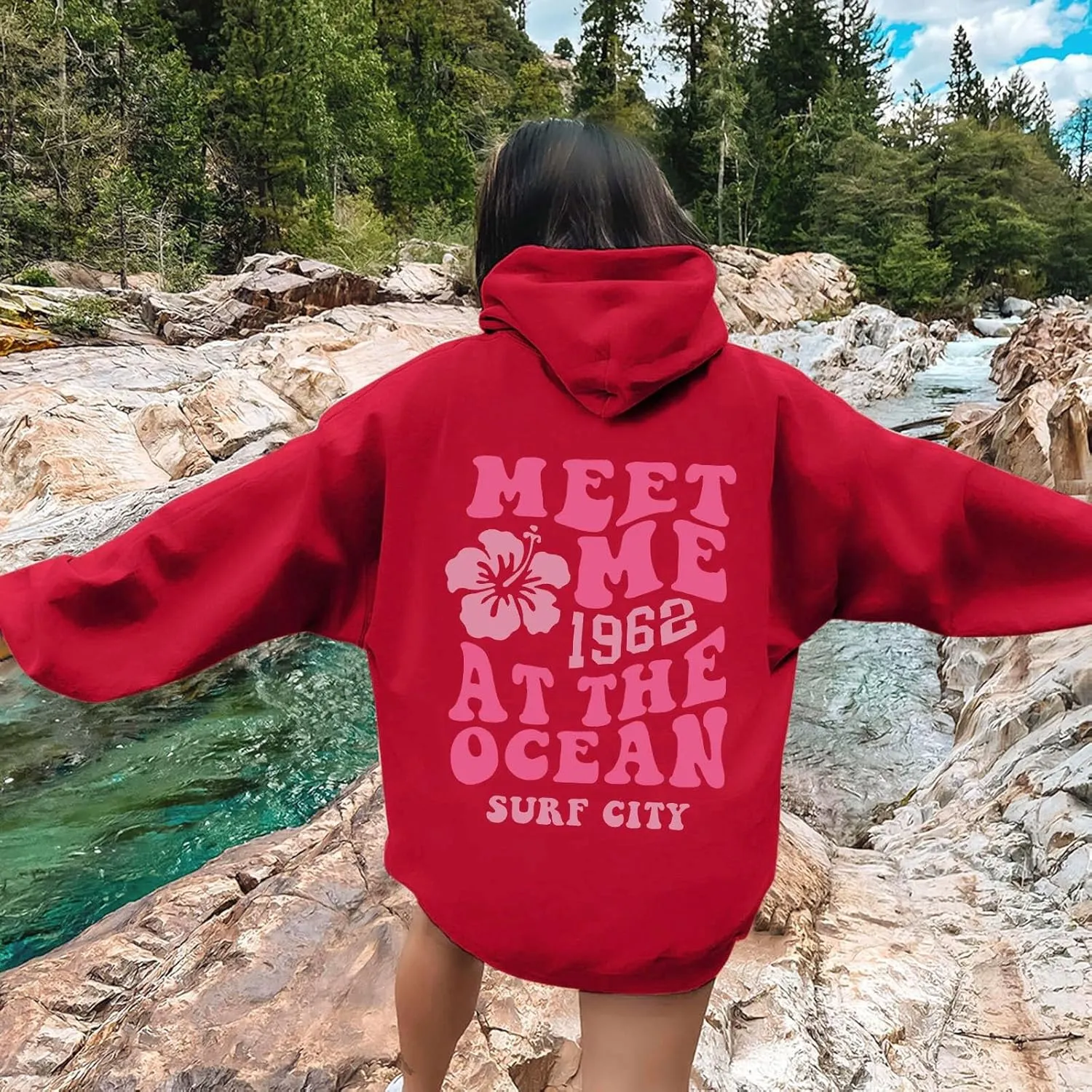 Oversized Hoodies For Women Long Sleeve Drawstring Letter Graphic Hoodies Palm Puff Fall Fashion Pullover Sweatshirt