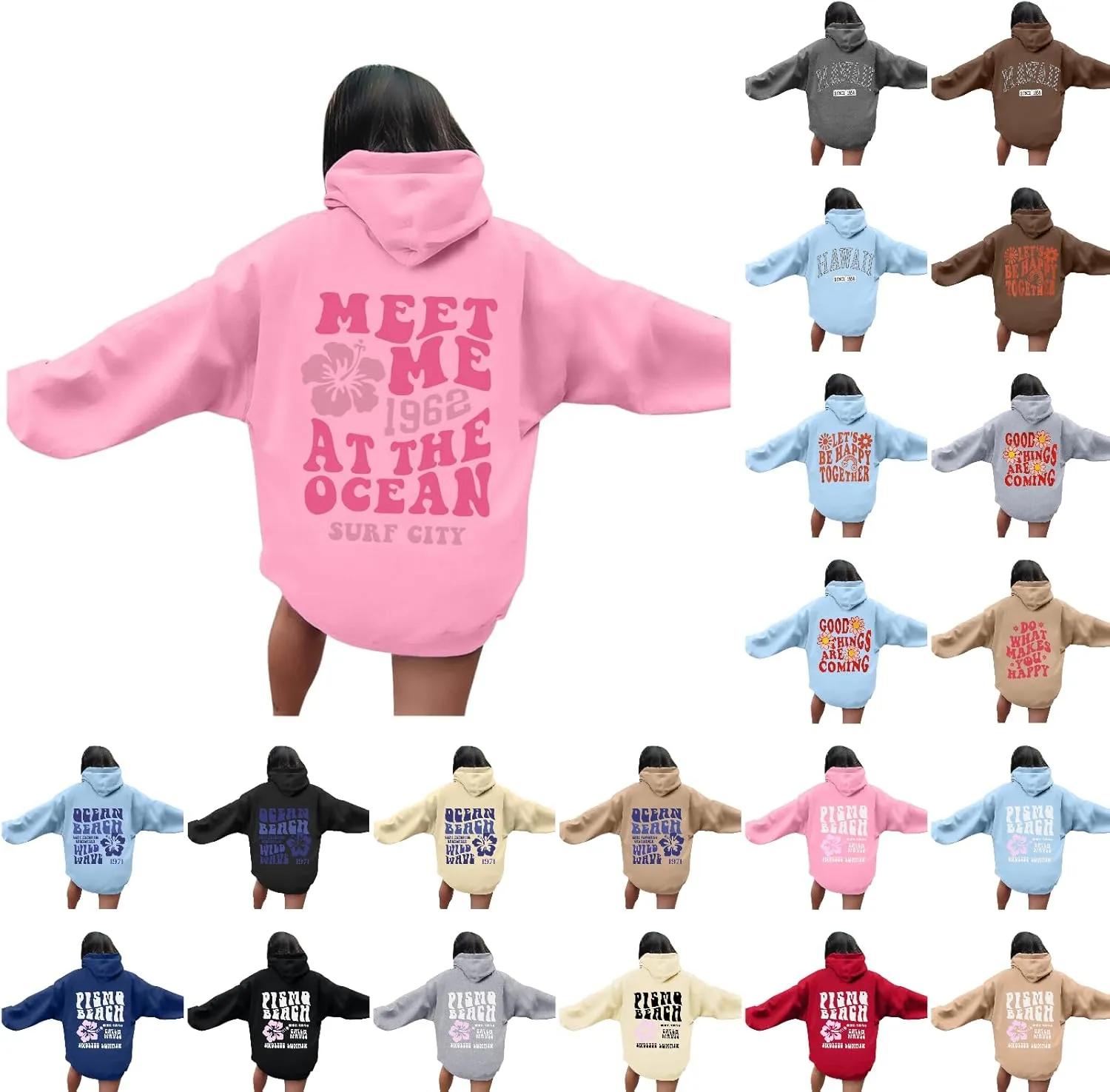Oversized Hoodies For Women Long Sleeve Drawstring Letter Graphic Hoodies Palm Puff Fall Fashion Pullover Sweatshirt