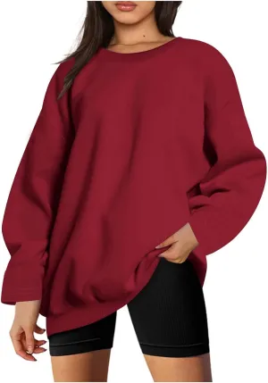 Oversized Pullover Sweatshirt for Women, Crew Neck Long Sleeve Sweatshirts Fall Fashion Outfits for Women 2024
