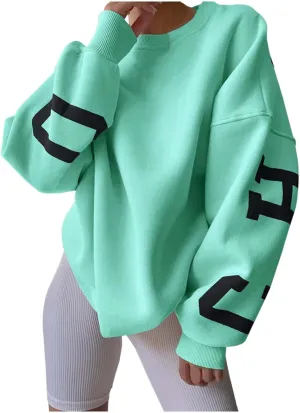 Oversized Women's Sweatshirt Solid Color Round Neck Long Sleeve Casual High Low Pullover Sweatshirt Top