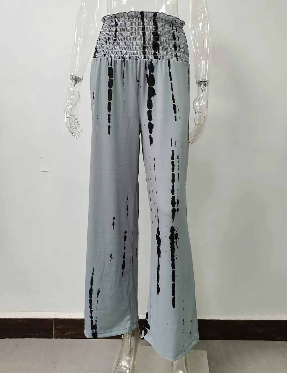 PEHMEA Women Wide Leg Pants Smocked High Waist Tie Dye Boho Casual Print Palazzo Lounge Pants