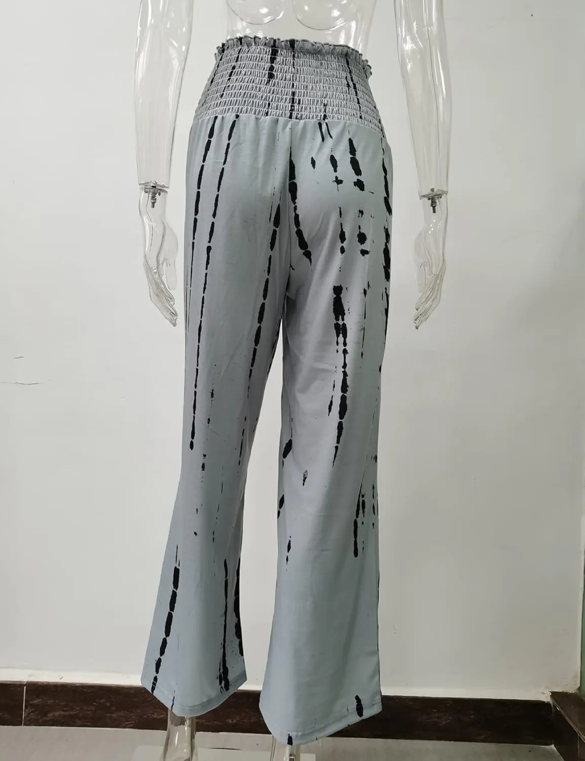 PEHMEA Women Wide Leg Pants Smocked High Waist Tie Dye Boho Casual Print Palazzo Lounge Pants