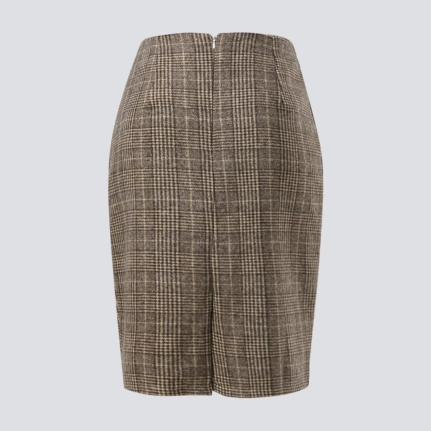 Pencil Plaid Skirts for Women Girls Fall Winter Wool Bodycon Midi Skirt Knee Length High Wasited Tartan Skirts Casual Dressy